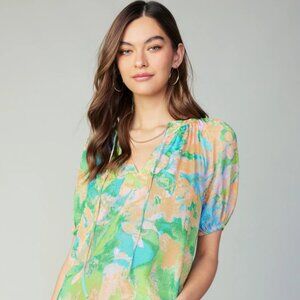 NWT Current Air Abstract Split Neck Blouse, Size S